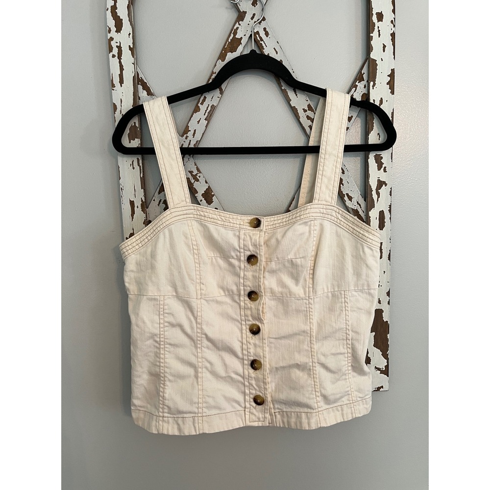 Anthropologie Pilcro and the Letterpress Cream Denim Button Up Tank Top Size 10